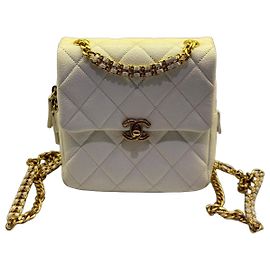 Bolsa Chanel Classic Flap Small em couro branco Branco