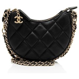 Mini Hobo Chanel in agnello con catena Nero