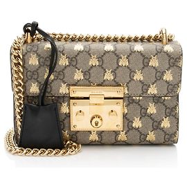 Piccola borsa a tracolla Gucci GG Supreme Bee Padlock Marrone Beige