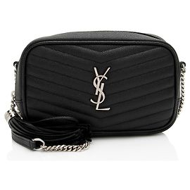 Mini borsa a tracolla Saint Laurent Matelasse Grain de Poudre Monogram Lou Nero