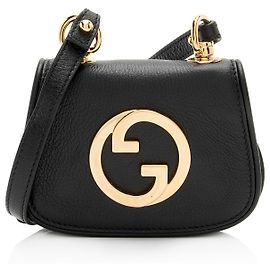 Gucci Leather Blondie Card Case on Strap Black