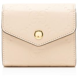 Cartera tríptico de cuero Jumbo GG Gucci Castaño Beige