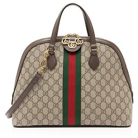 Bolsa Gucci GG Supreme Ophidia Dome Médium Marrom Bege