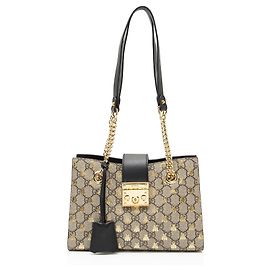 Tote Small Gucci GG Supreme Bees Padlock Marrom Bege