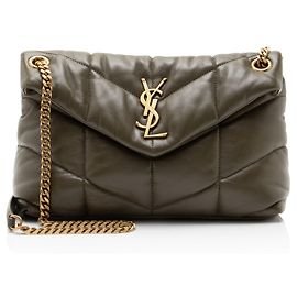 Borsa a tracolla LouLou Small in agnello con monogramma Saint Laurent Verde