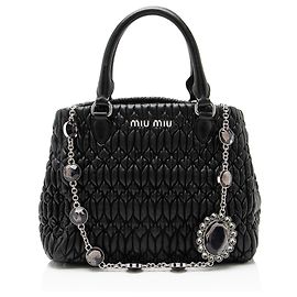 Miu Miu Matelasse Leather Crystal Medium Tote Black