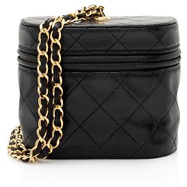 Chanel Vintage Lambskin Tassle Vanity Case con Catena Nero