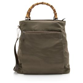 Gucci Vintage Quilted Nylon Bamboo Tote Green