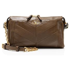 Valentino Garavani Bolsa de ombro pequena Valentino Panthea em couro nappa com chevron Marrom