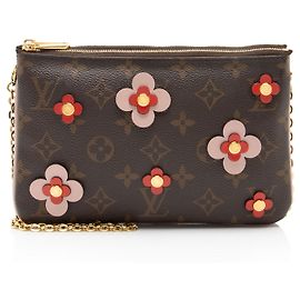 Pochette Louis Vuitton Monogram Canvas Blooming Flowers Double Zip Marrom
