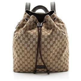 Gucci GG Canvas Drawstring Backpack Brown Beige