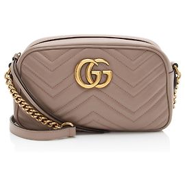 Bolsa Gucci Matelasse Leather GG Marmont Small Camera Bag Marrom Bege