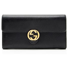 Gucci Leather Interlocking G Continental Wallet Black