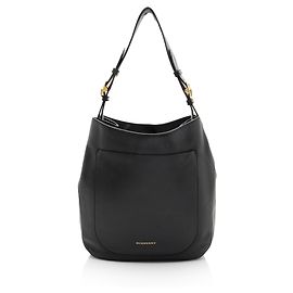 Burberry Grained Leather Elmstone Small Hobo Black