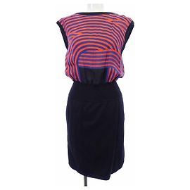 Hermès Vestido de seda e cashmere Twillene Hermes 34 Preto Vermelho Azul