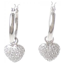 Autre Marque Orecchini a Cuore con Diamanti 2way Pt900 K18WG Argento