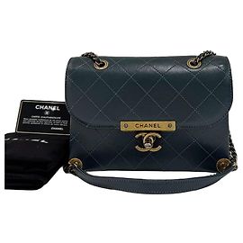 Chanel Bolsa de aba em pele de cordeiro Mini Série Bolsa de ombro dourada azul-esverdeada Verde