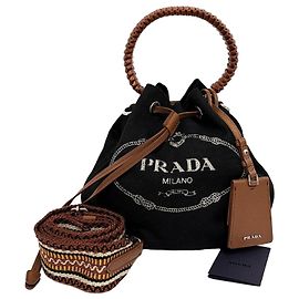 Prada Borsa a secchiello Kanapa in tela Crossbody Nera Nero