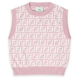 Fendi Strickweste aus Wolle mit FF Pique Allover für Kinder (Rosa) AQUH Weiß
