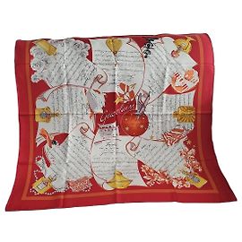 Autre Marque Pañuelo de seda Guerlain Voyage Blanco Roja Dorado