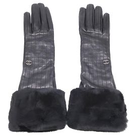 Luvas Chanel Coco Mark em pele de cordeiro e pele Preto