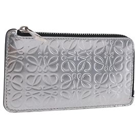 LOEWE Anagram Kartenetui Leder Silber Auth 191158A Silber