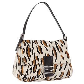 Borsa a tracolla FENDI Leopard Mamma Baguette Harako White Silver Auth yk20700SAM Argento Bianco