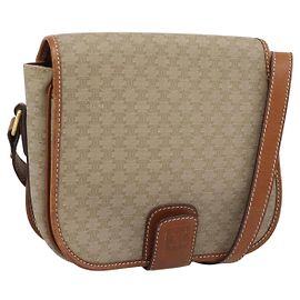 Céline Bolsa de Ombro CELINE Macadam Canvas PVC Bege Dourado Auth 193056 Bege Dourado