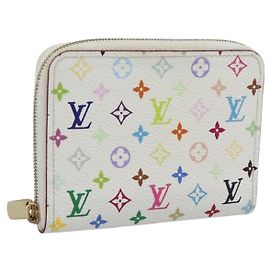 LOUIS VUITTON Monogram Multicolor Zippy Coin Purse White M93741 LV Auth ki6756V Blanco