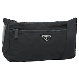 Borsa a Spalla PRADA Nylon Nero Argento Auth hk4001 Nero Argento