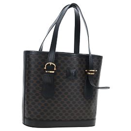 Céline CELINE Macadam Canvas Handtasche PVC Leder Schwarz Gold Auth 191816V Schwarz Golden