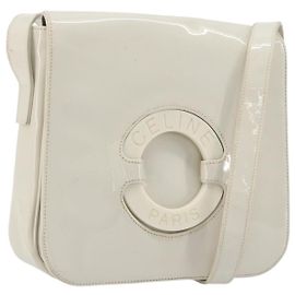 Céline Bolsa de Ombro CELINE Circle em Couro Envernizado Marfim Prata Auth 192674 Prata Cru
