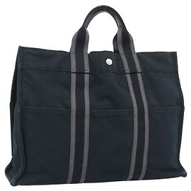 Hermès Borsa Fourre Tout MM HERMES Canvas 3 Set Navy Black Red Auth fm5405A Nero Argento