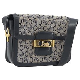 Céline Borsa a tracolla CELINE C Sulky Canvas Navy Gold Tone Auth ep15449 Altro Blu navy