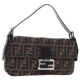 FENDI Zucca Canvas Mamma Baguette Borsa a Spalla Marrone Nero Auth 192625SAM Marrone Nero