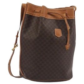 Céline Bolsa de Ombro CELINE em Canvas Macadam PVC Couro Marrom Ouro Auth bs36270 Marrom Dourado