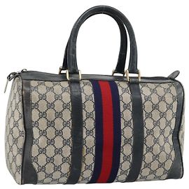 Borsa Boston GUCCI GG Supreme Sherry Line PVC Blu Navy Oro Auth 192619 D'oro Blu navy