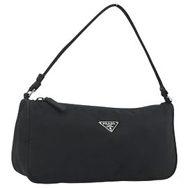 PRADA Accessory Pouch Nylon Black Silver Auth 191130A Black Silvery