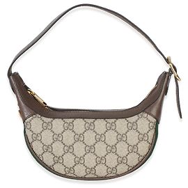 Borsa Gucci Mini Ophidia Half Moon Hobo in monogramma GG Supreme beige e marrone in pelle di vitello Web Marrone Beige