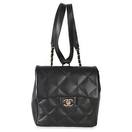 Chanel Black Quilted Lambskin CC Easy Carry Backpack Black