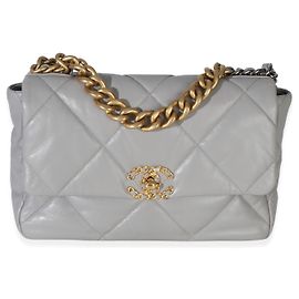 Bolsa Chanel 19 de lambskin matelassado cinza grande Marrom