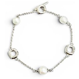 Tiffany & Co. Square Anchor Chain Freshwater Pearl Bracelet Silvery White