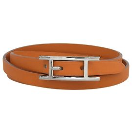 Bracelet Api 3 en cuir à triple rangée avec fermoir Silver Hardware Hermès Orange