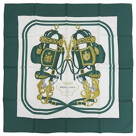 Hermès Lenço de Seda Hermes Carre 90 Brides de Gala Multicor Verde