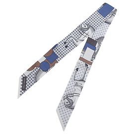 Hermès HERMES Twilly CAVALIER EN FORMES Sciarpa in seta Marrone Bianco