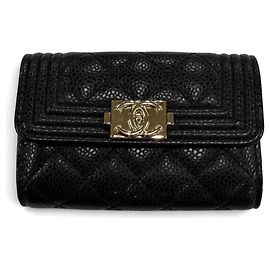 Porte-clés Chanel Boy Chanel en peau caviar Noir