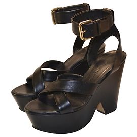 Victoria Beckham Black leather wedge sandals Black