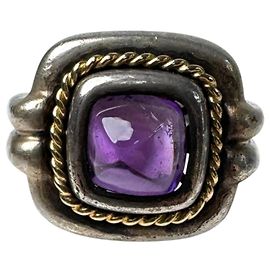 Tiffany & Co. Vintage Amethyst Square Band Ring Silvery Golden Purple