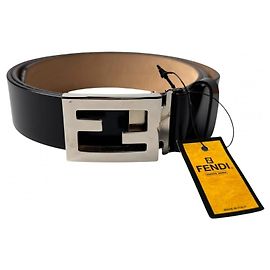 Fendi Men’s Black Leather Belt Black Silvery