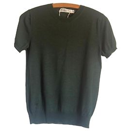 Pull à manches courtes Christian Dior en cachemire et soie - Vert Vert foncé
